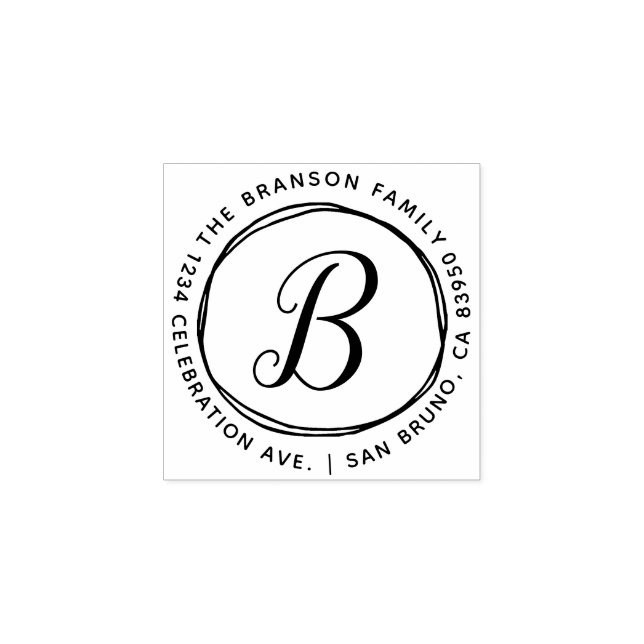 Custom Hand-drawn Circles Initial Return Address Rubber Stamp (Imprint)