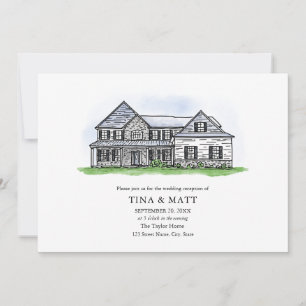 Custom Hand Drawn Illustration Wedding Invitation