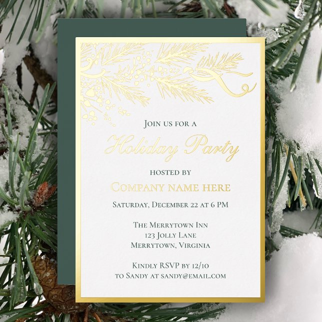 Custom Hand Drawn Pine Business Holiday Party Gold (Customize this elegant unique gold foil business holiday party invitation. Original stylish card
)