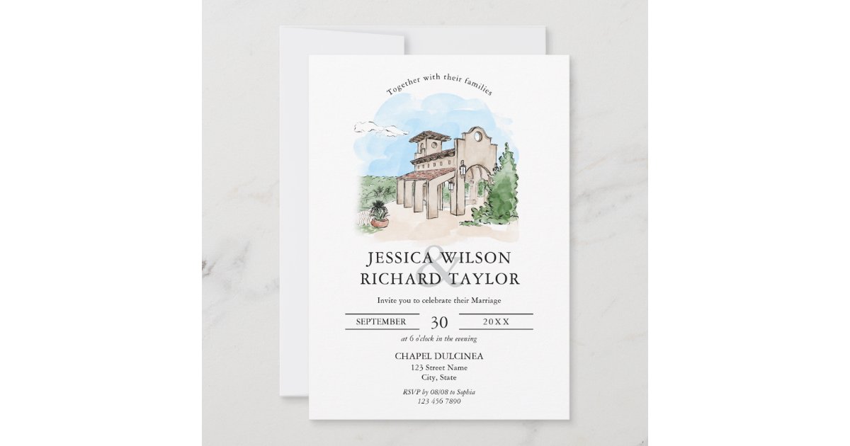 Custom Hand Drawn Venue Manor Illustration Wedding Invitation | Zazzle