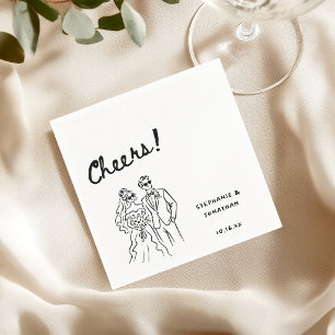 Custom Hand Drawn Whimsical Bride & Groom Wedding Napkin