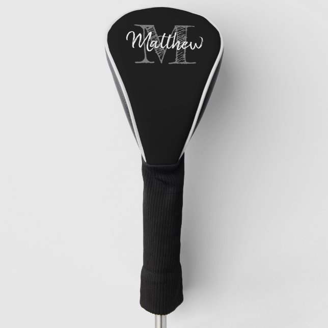 Custom hand letter monogram black golf head cover (Front)