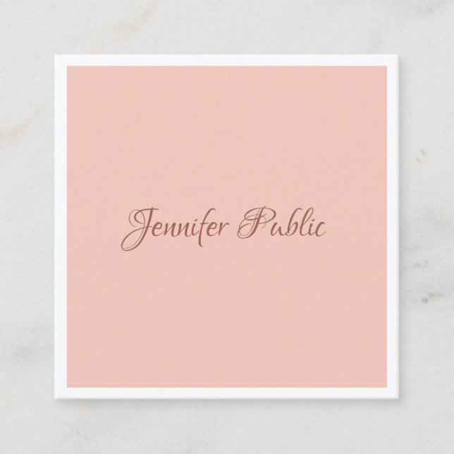 Custom Hand Script Text Modern Simple Template Square Business Card (Front)