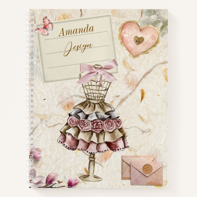 Custom handcrafted mulberry paper Sewing project Notebook (Front)