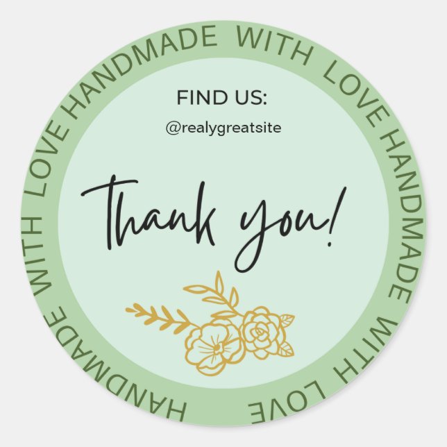 Custom Handmade With Love Thank You  Classic Round Sticker (Front)