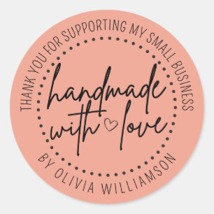 Custom Handmade With Love Thank You Small Business Classic Round Sticker