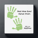 Custom handprint art Best Mum ever Hands down Plaque<br><div class="desc">A wonderful gift for mum. Best Mum ever! Hands down. Use her child’s hand print by taking a photo of them and replacing the template handprints. This plaque easel is a beautiful way for her to cherish especially on Mother’s Day.</div>