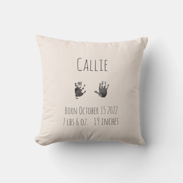 Custom Handprints Baby Birth Stats Cushion (Front)