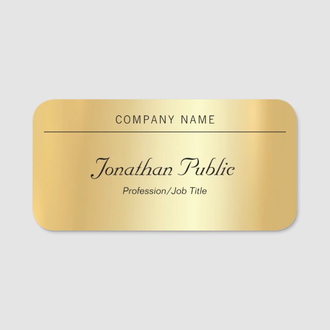 Custom Handwriting Script Modern Elegant Gold Name Tag (Front)