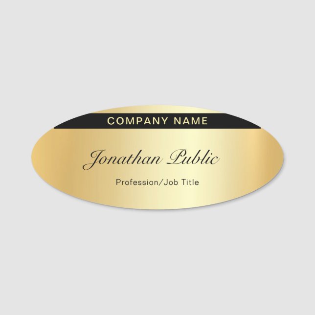 Custom Handwriting Script Modern Elegant Gold Name Tag (Front)