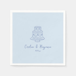 Custom Handwritten Cool Blue Doodle Wedding Cake Napkin