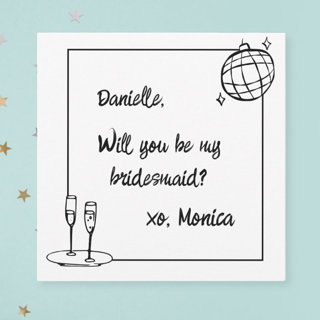 Custom Handwritten Disco Bridesmaid Proposal Card (Pop the question with this fun trendy disco bridesmaid proposal card. Perfect for your bridal squad!)