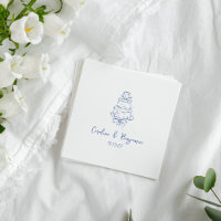 Custom Handwritten French Blue Doodle Wedding Cake