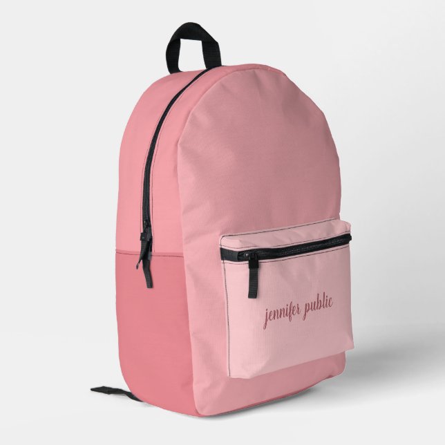 Custom Handwritten Name Blush Pink Cute Stylish Printed Backpack (Back Corner Left)
