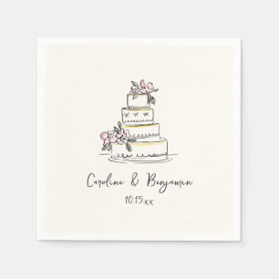 Custom Handwritten Pink Yellow Doodle Wedding Cake Napkin