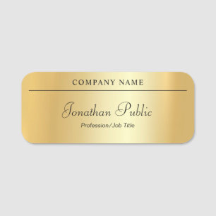 Custom Handwritten Script Elegant Glamour Gold Name Tag