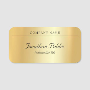 Custom Handwritten Script Elegant Glamourous Gold Name Tag