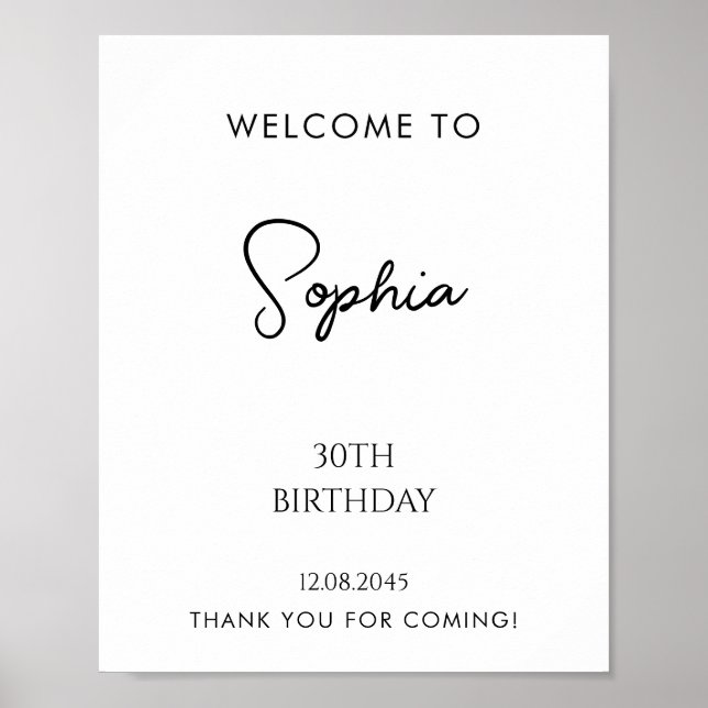 Custom Handwritten Script First Birthday Welcome  Poster (Front)