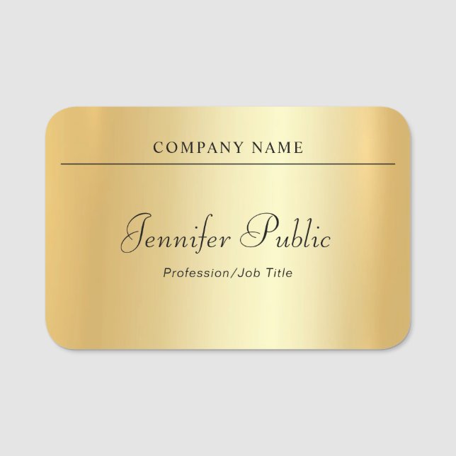 Custom Handwritten Script Modern Elegant Gold Name Tag (Front)