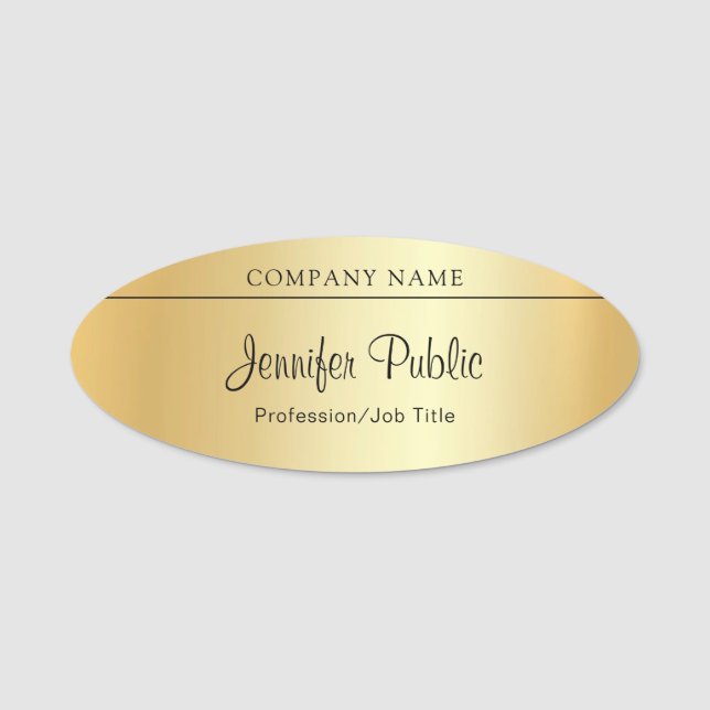 Custom Handwritten Script Modern Elegant Gold Name Tag (Front)