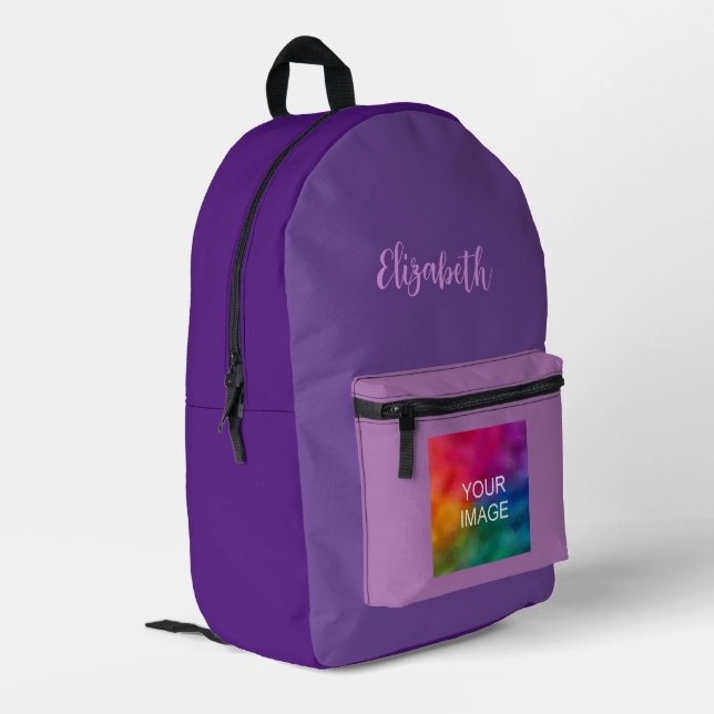 Custom Handwritten Script Royal Purple Lavender Printed Backpack (Back Corner Left)