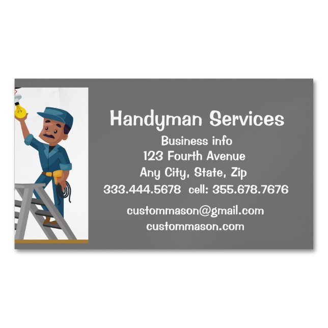 Custom Handyman Services Repair  Magnetic Business Card (Front)