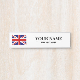Custom hanging desk name plate with British flag