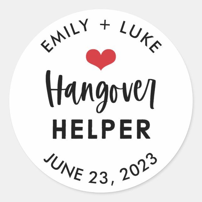 Custom Hangover Helper Wedding Recovery Kit  Classic Round Sticker (Front)