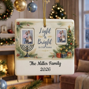 Custom Hanukkah Family Photo Chrismukkah Ceramic Ornament