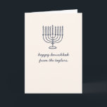 Custom Hanukkah Menorah Minimalist Doodle Letter Holiday Card<br><div class="desc">This modern Hanukkah card features a clean navy line-art menorah paired with soft handwritten script for a simple, heartfelt look. The minimalist front keeps the focus on your greeting, while the inside offers space for a warm family letter, yearly update, or personal message. Designed for families who want something elegant...</div>