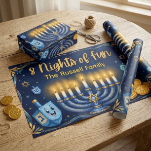 Custom Hanukkah Personalised 8 night family Wrapping Paper Sheet