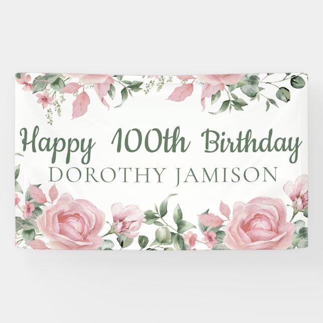 Custom Happy 100th Birthday Floral Banner (Horizontal)