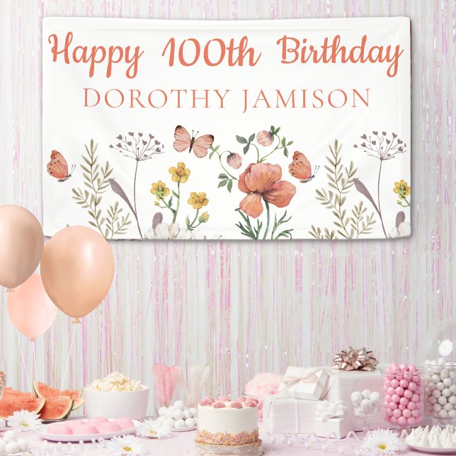 Custom Happy 100th Birthday Wildflowers Banner (Creator Uploaded)