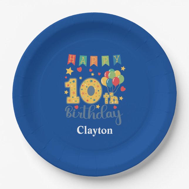Custom Happy 10th Birthday Party Paper Plate (Front)