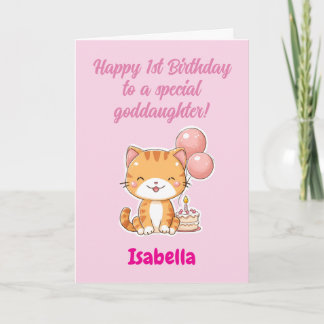 Custom Happy 1st Birthday Godddaughter, Kitten Card