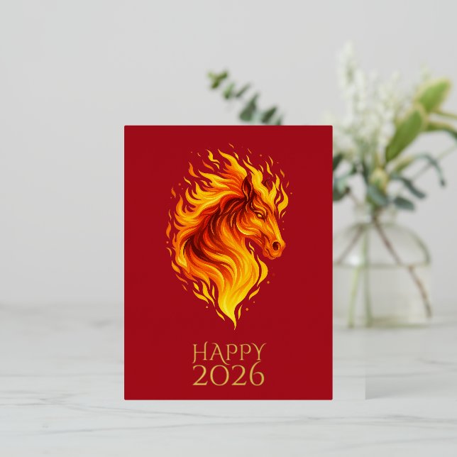 Custom Happy 2026 Red Foil Greeting Card (Standing Front)