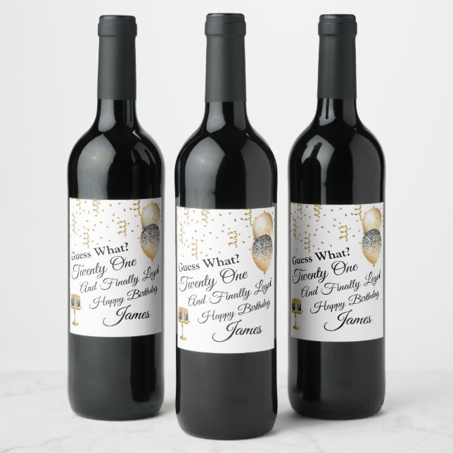 Custom Happy 21 Birthday Wine Label (Bottles)
