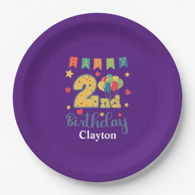 Custom Happy 2nd Birthday Party Paper Plate (Front)