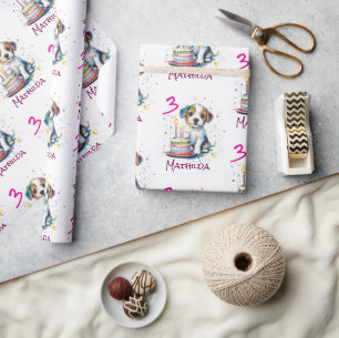 Custom Happy 3rd Birthday Congratulations, Puppy   Wrapping Paper