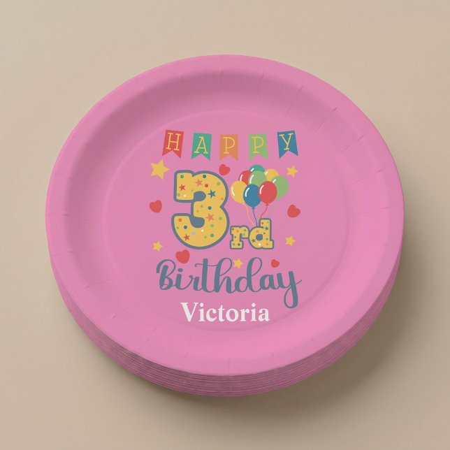 Custom Happy 3rd Birthday Party Paper Plates (Creator Uploaded)