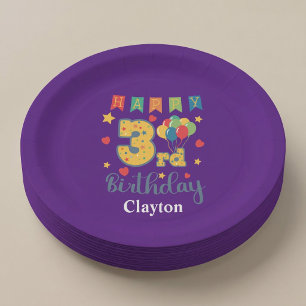 Custom Happy 3rd Birthday Party Paper Plates