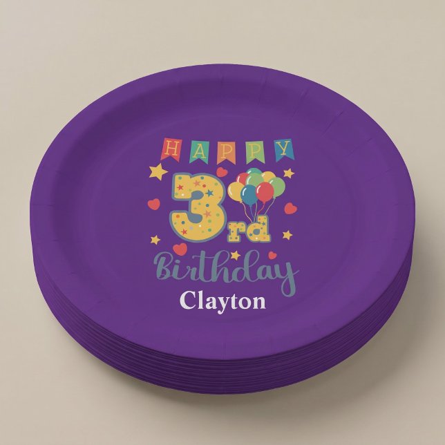 Custom Happy 3rd Birthday Party Paper Plates (Creator Uploaded)