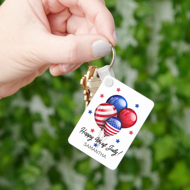 Custom Happy 4th of July USA Balloon Keychain (Hand)