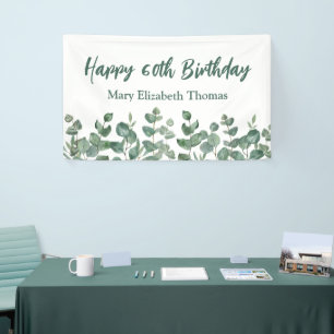 Custom Happy 60th Birthday Greenery  Banner