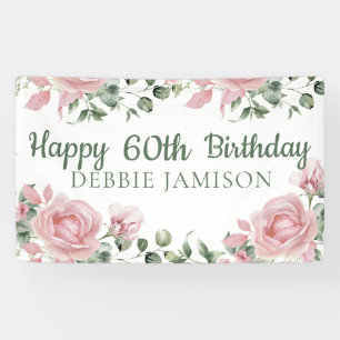 Custom Happy 60th Birthday Rose Floral Banner