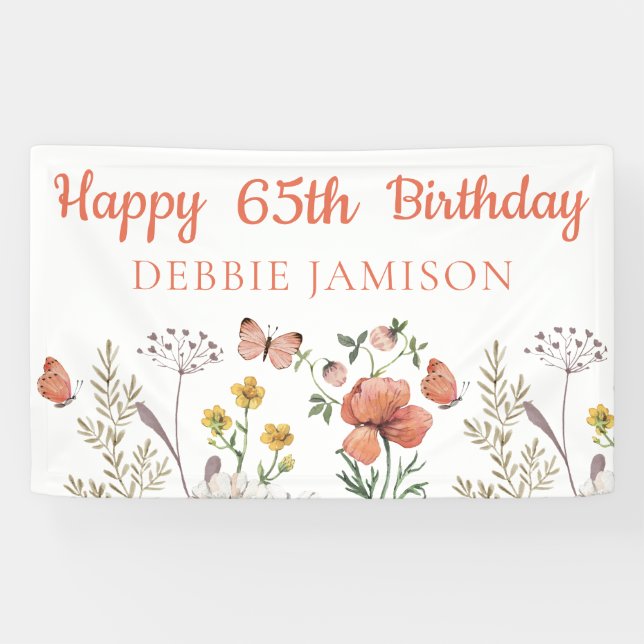 Custom Happy 65th Birthday Wildflowers Banner (Horizontal)