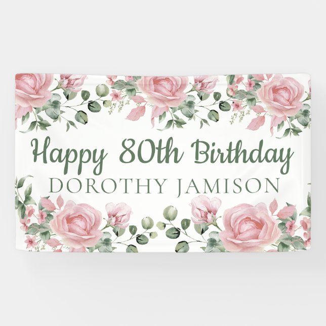 Custom Happy 80th Birthday Floral Banner (Horizontal)