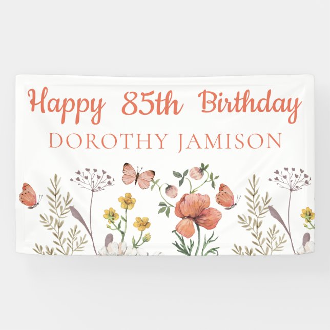 Custom Happy 85th Birthday Wildflowers Banner (Horizontal)