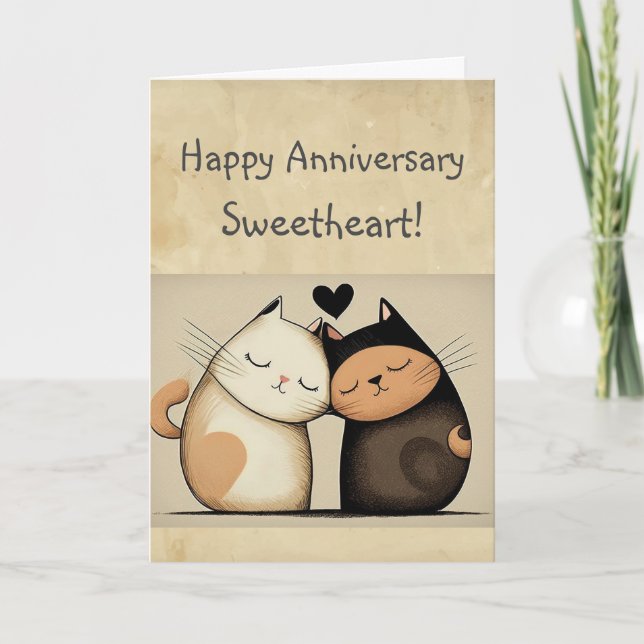 Custom Happy Anniversary Sweetheart Cute Cats Card (Front)