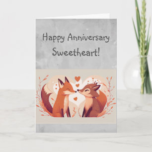 Custom Happy Anniversary Sweetheart Cute Foxes Card